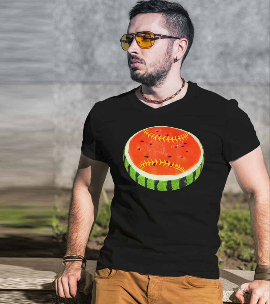 Watermelon Softball Fruit Stitch Play T-Shirt