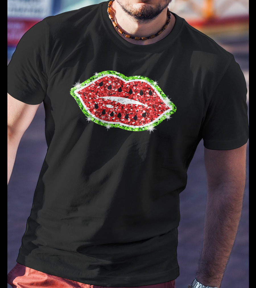 Watermelon Glitter Lips For Women And Girls T-Shirt