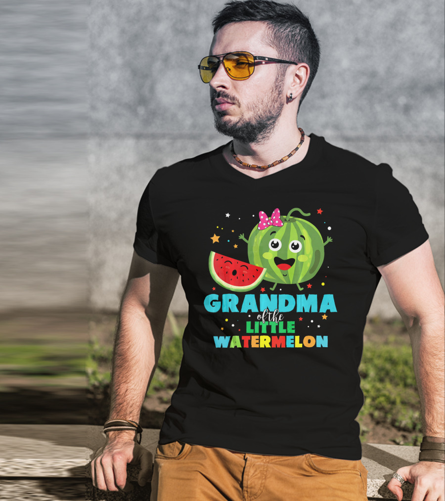 Grandma Of The Little Watermelon With Cute Cartoon Watermelon And Stars T-Shirt