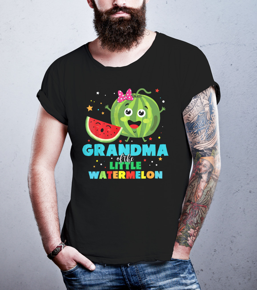 Grandma Of The Little Watermelon With Cute Cartoon Watermelon And Stars T-Shirt