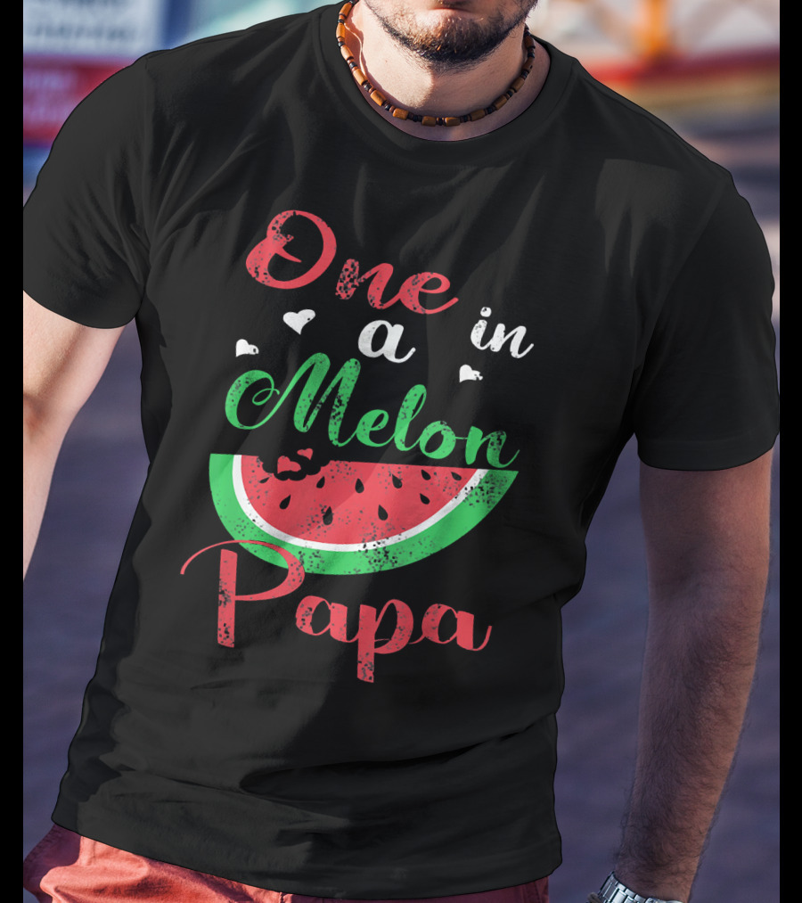 One In A Melon Papa Mens Watermelon Heart Graphics T-Shirt