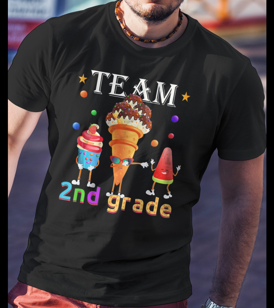 Team 2nd Grade Ice Cream Cone And Watermelon Characters T-Shirt