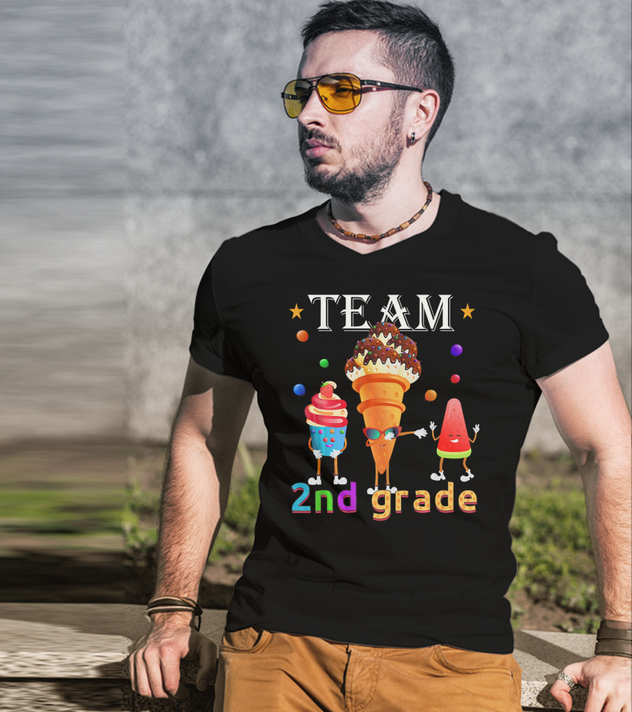 Team 2nd Grade Ice Cream Cone And Watermelon Characters T-Shirt
