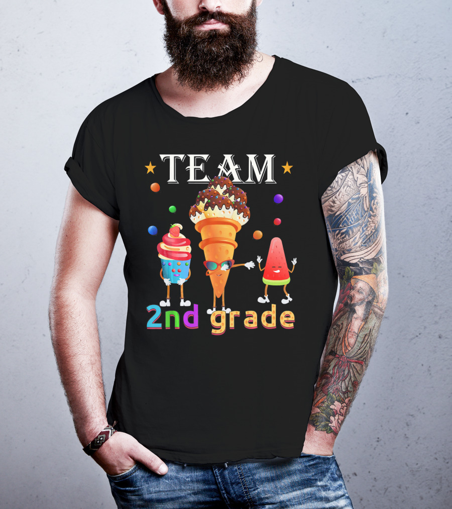 Team 2nd Grade Ice Cream Cone And Watermelon Characters T-Shirt