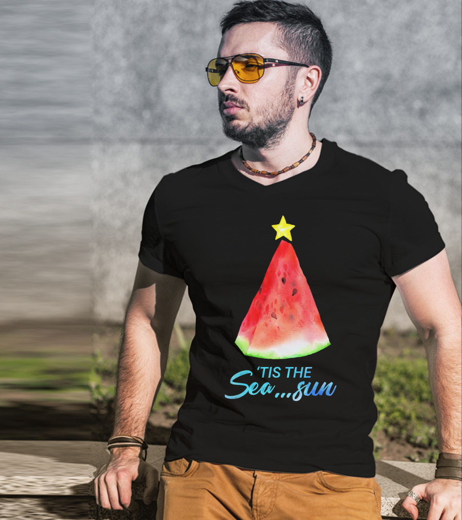 'Tis The Sea Sun Watermelon Christmas Tree T-Shirt
