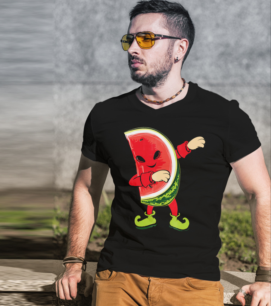 Funny Dabbing Watermelon Dab Character With Green Shoes T-Shirt