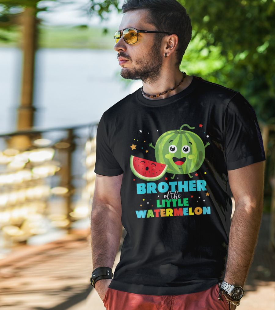 Brother Of The Little Watermelon Happy Cartoon Character With Slice And Stars T-Shirt