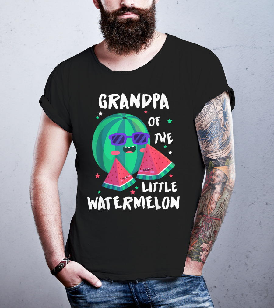 Grandpa Of The Little Watermelon With Cool Smiling Sunglasses And Stars T-Shirt