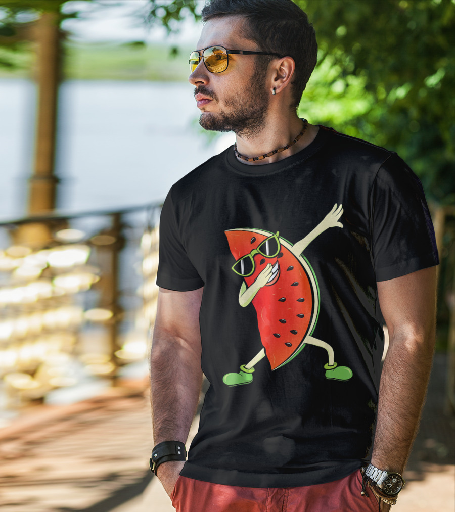 Dabbing Watermelon Slice Kawaii Melon Summer With Sunglasses T-Shirt