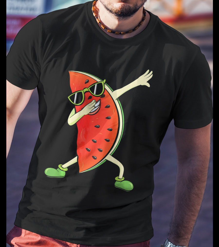 Dabbing Watermelon Slice Kawaii Melon Summer With Sunglasses T-Shirt