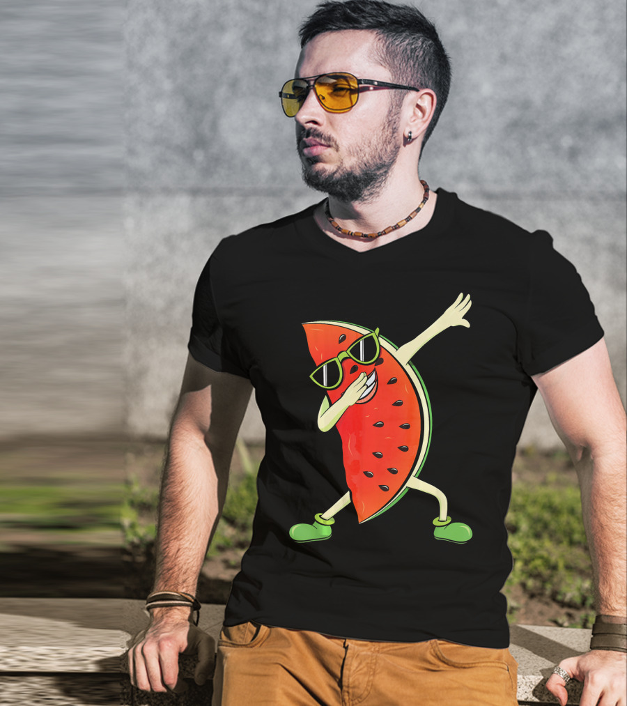 Dabbing Watermelon Slice Kawaii Melon Summer With Sunglasses T-Shirt