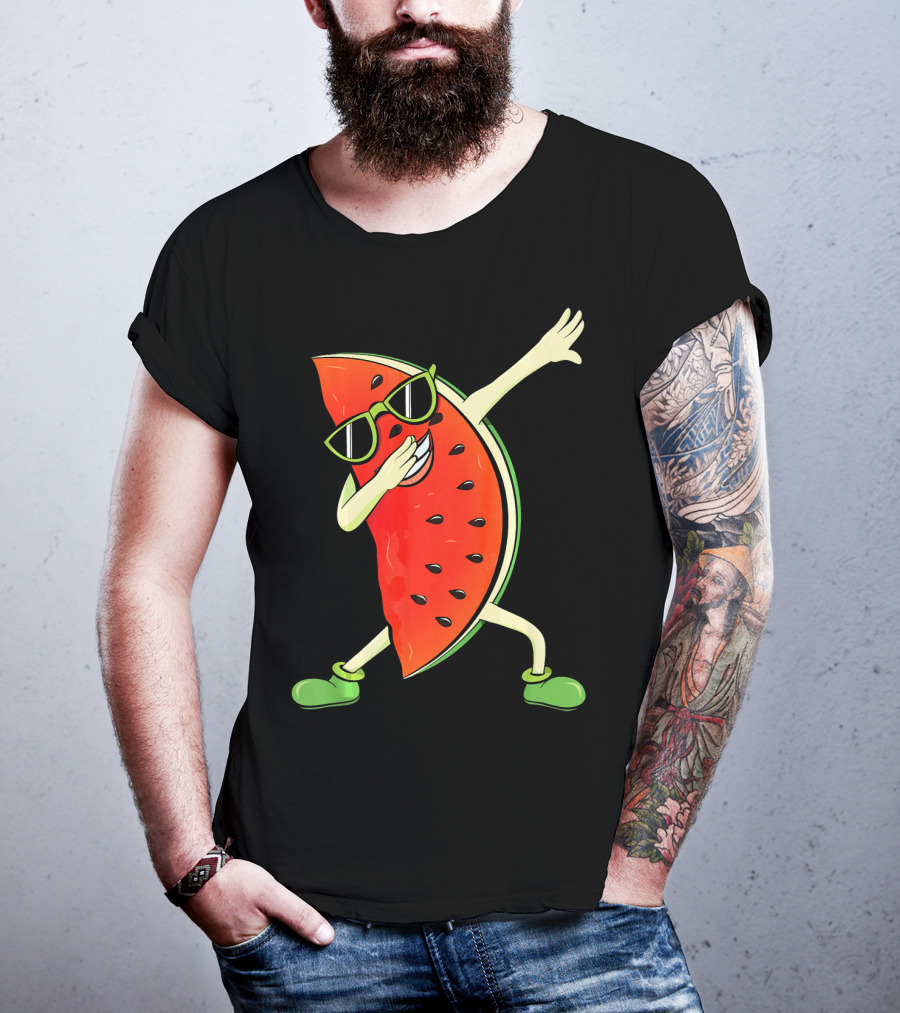 Dabbing Watermelon Slice Kawaii Melon Summer With Sunglasses T-Shirt