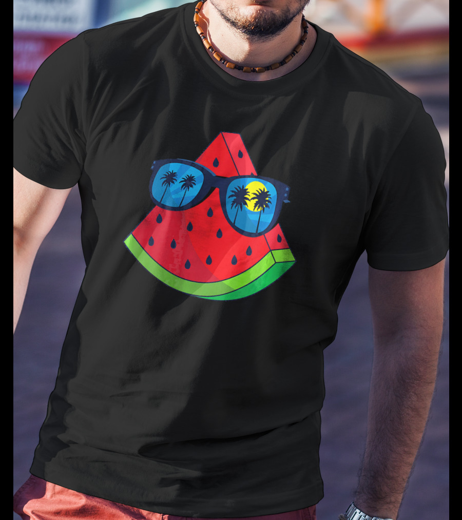 Watermelon Sunglasses Palm Trees Summer Beach Sun T-Shirt