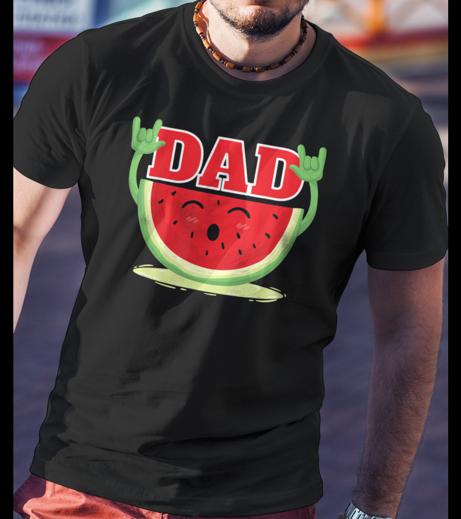 Mens Watermelon Dad Melon Rock Hands Juicy T-Shirt
