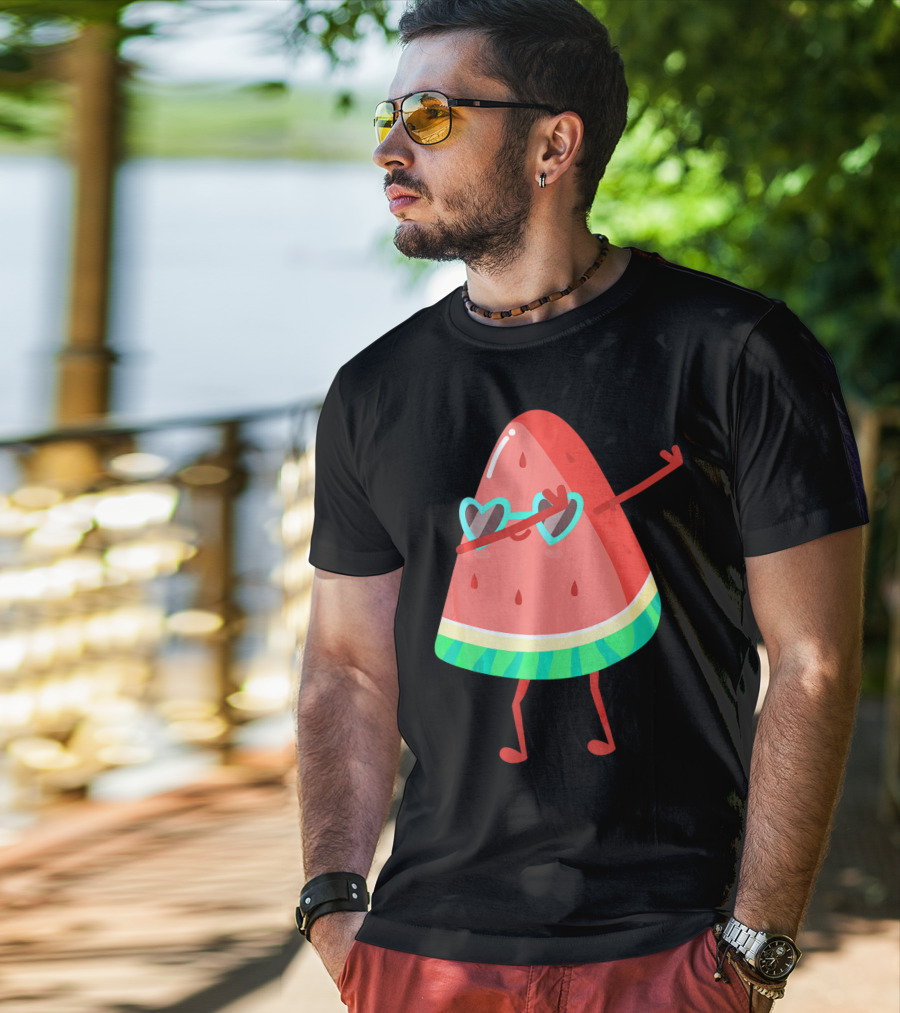 Dabbing Watermelon Wearing Heart Sunglasses Fruit Lover T-Shirt