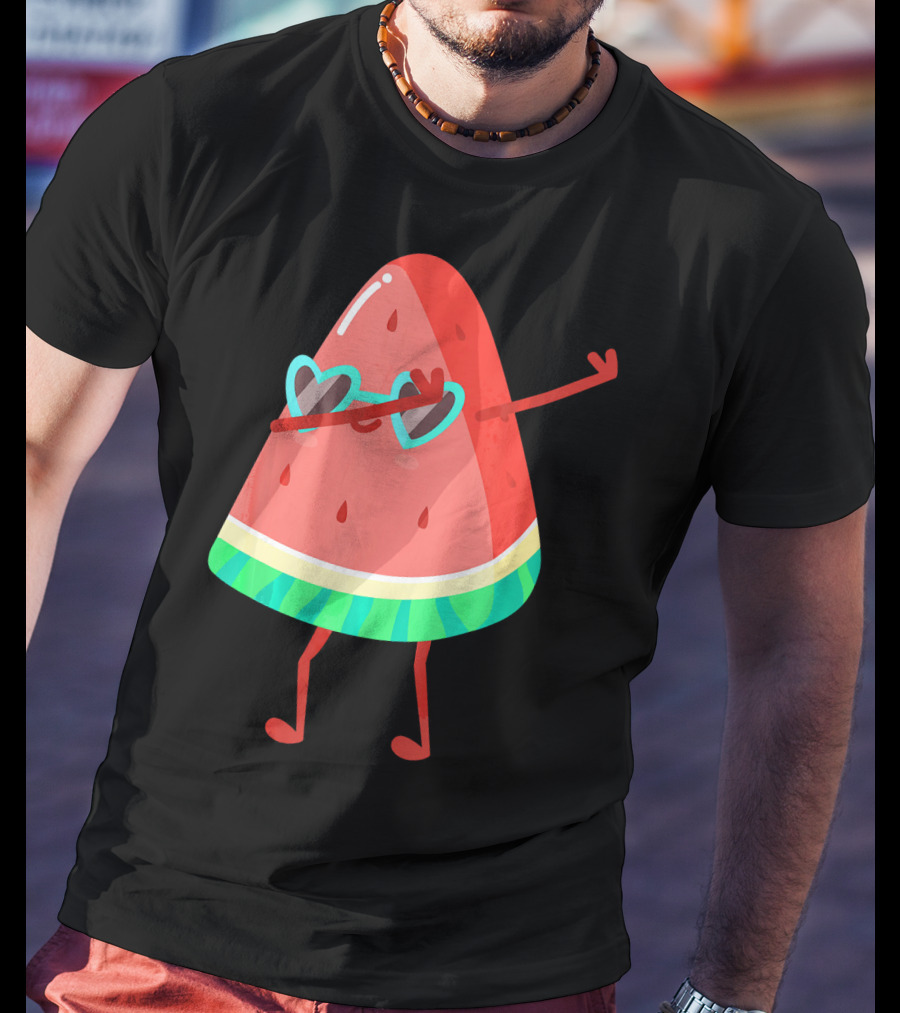 Dabbing Watermelon Wearing Heart Sunglasses Fruit Lover T-Shirt