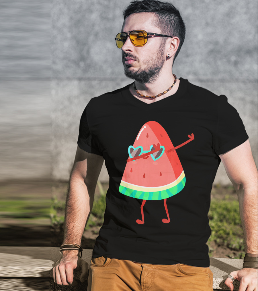 Dabbing Watermelon Wearing Heart Sunglasses Fruit Lover T-Shirt