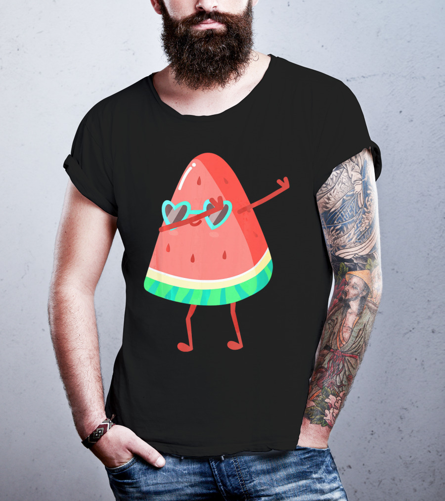 Dabbing Watermelon Wearing Heart Sunglasses Fruit Lover T-Shirt
