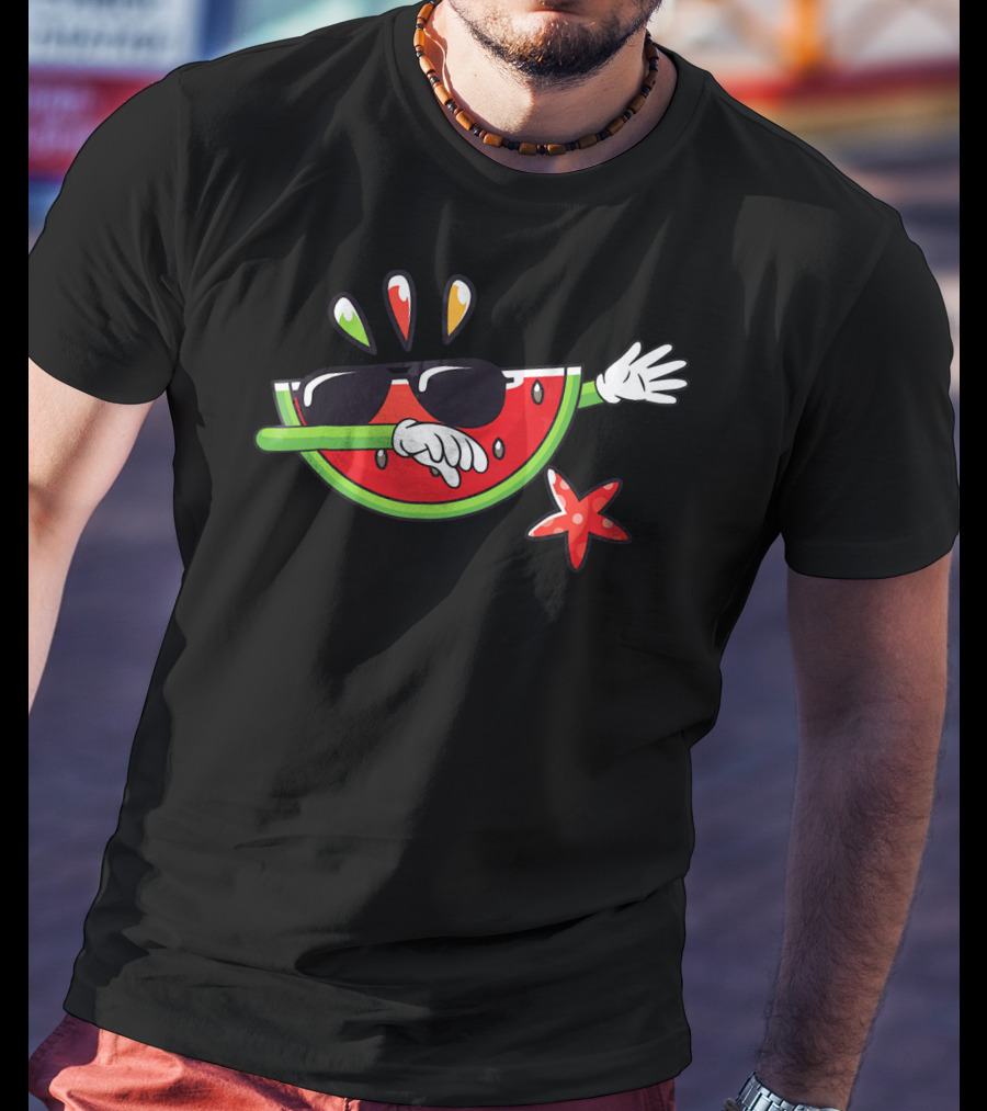 Dabbing Watermelon Slice With Sunglasses And Hawaiian Starfish T-Shirt