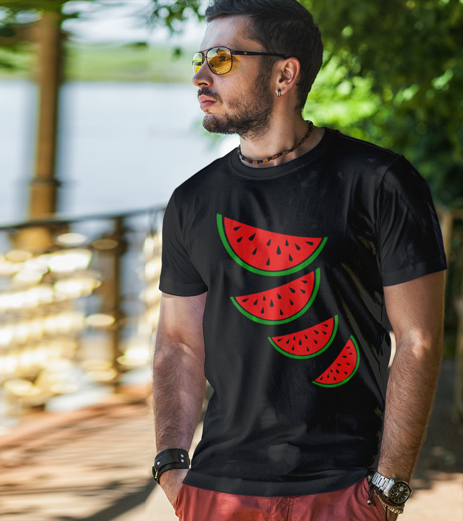 Watermelon Pink Green White Slices Diagonal T-Shirt