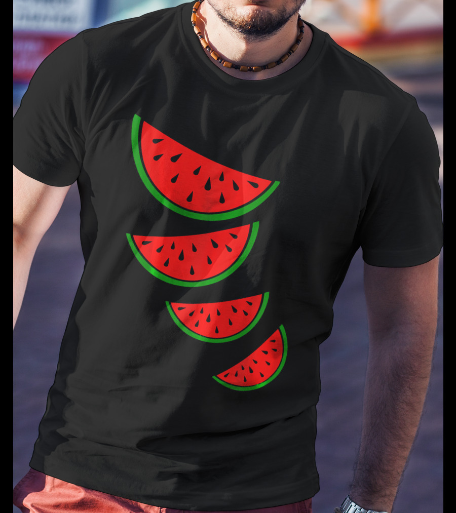 Watermelon Pink Green White Slices Diagonal T-Shirt