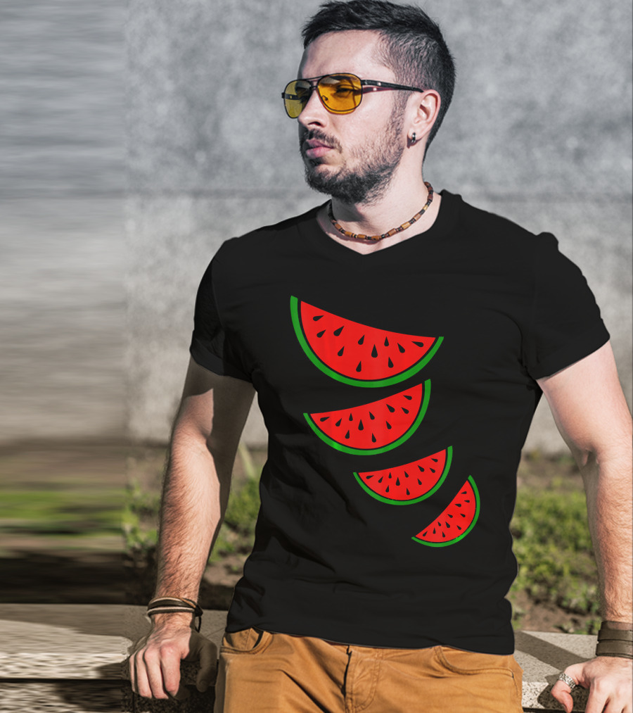 Watermelon Pink Green White Slices Diagonal T-Shirt