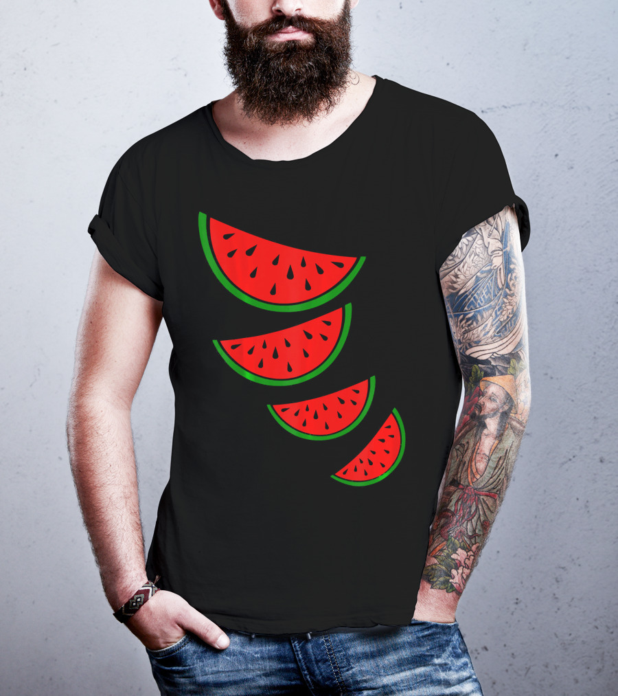 Watermelon Pink Green White Slices Diagonal T-Shirt