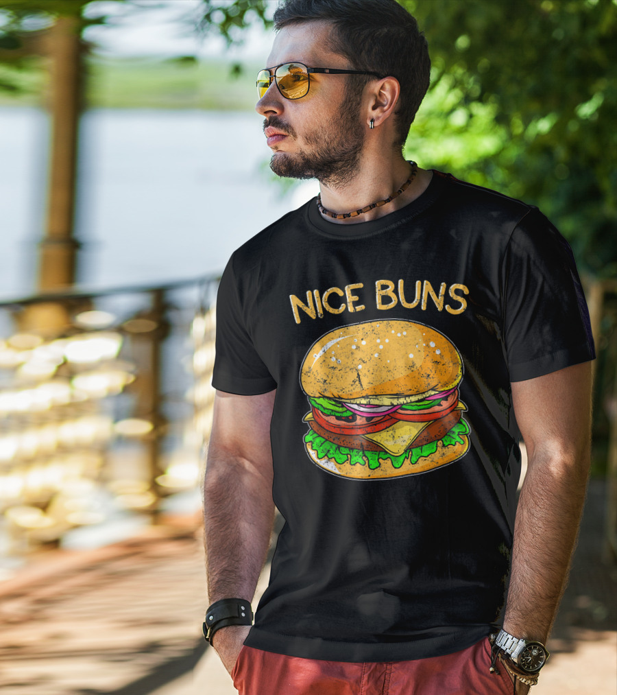 Nice Buns Funny Burger Distressed Hamburger T-Shirt