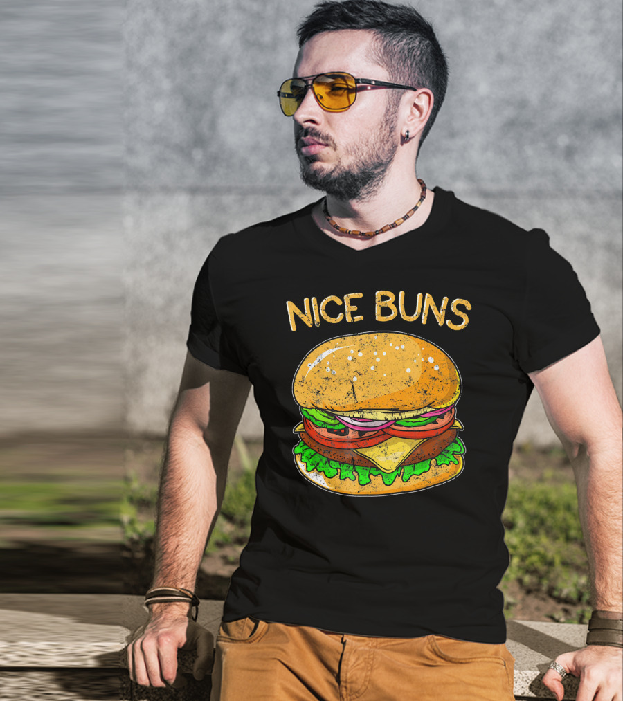 Nice Buns Funny Burger Distressed Hamburger T-Shirt