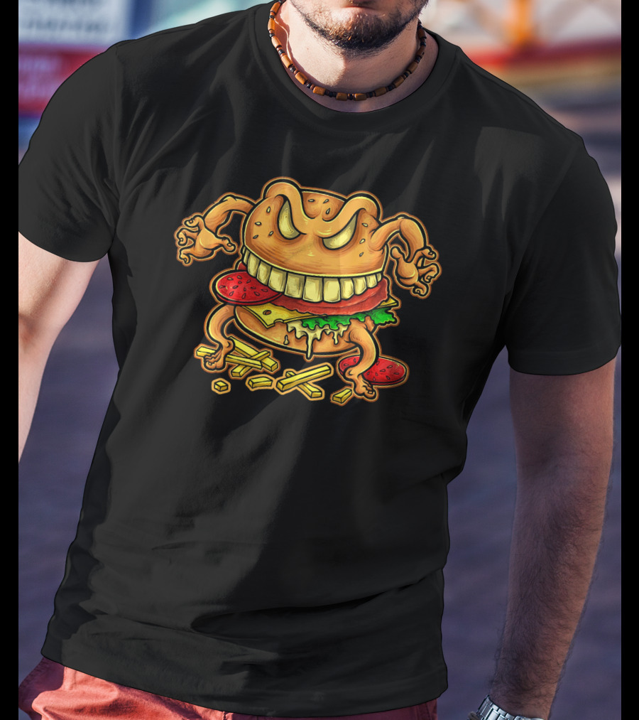 Giant Monster Burger With Muscular Arms And Fries T-Shirt