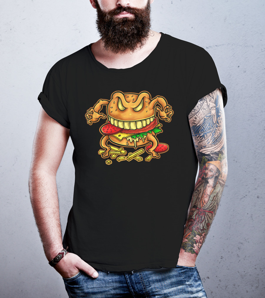 Giant Monster Burger With Muscular Arms And Fries T-Shirt