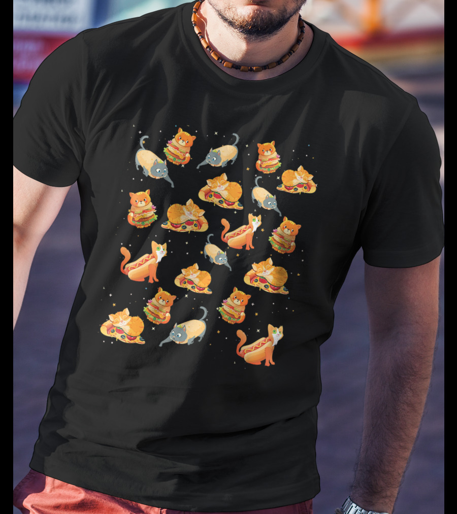 Crazy Space Cat Food Pizza Taco Hot Dog Delight T-Shirt