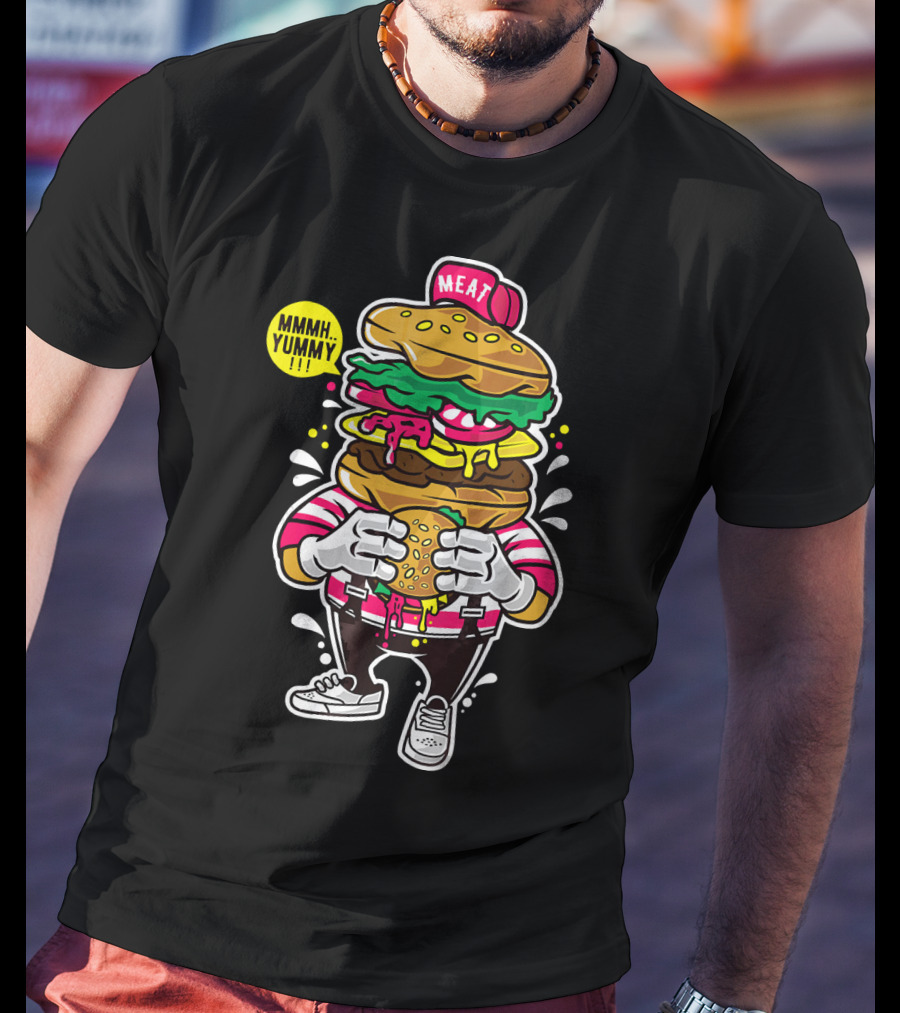 MMMH Yummy Funny Cute Unique Meat Grafitti Hamburger T-Shirt