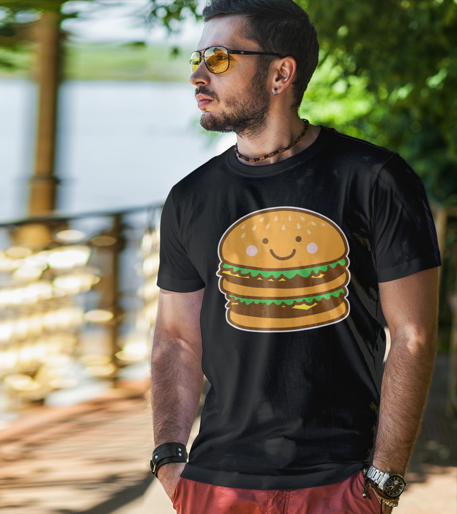 Funny Cute Burger Smiley Face Halloween Costume T-Shirt