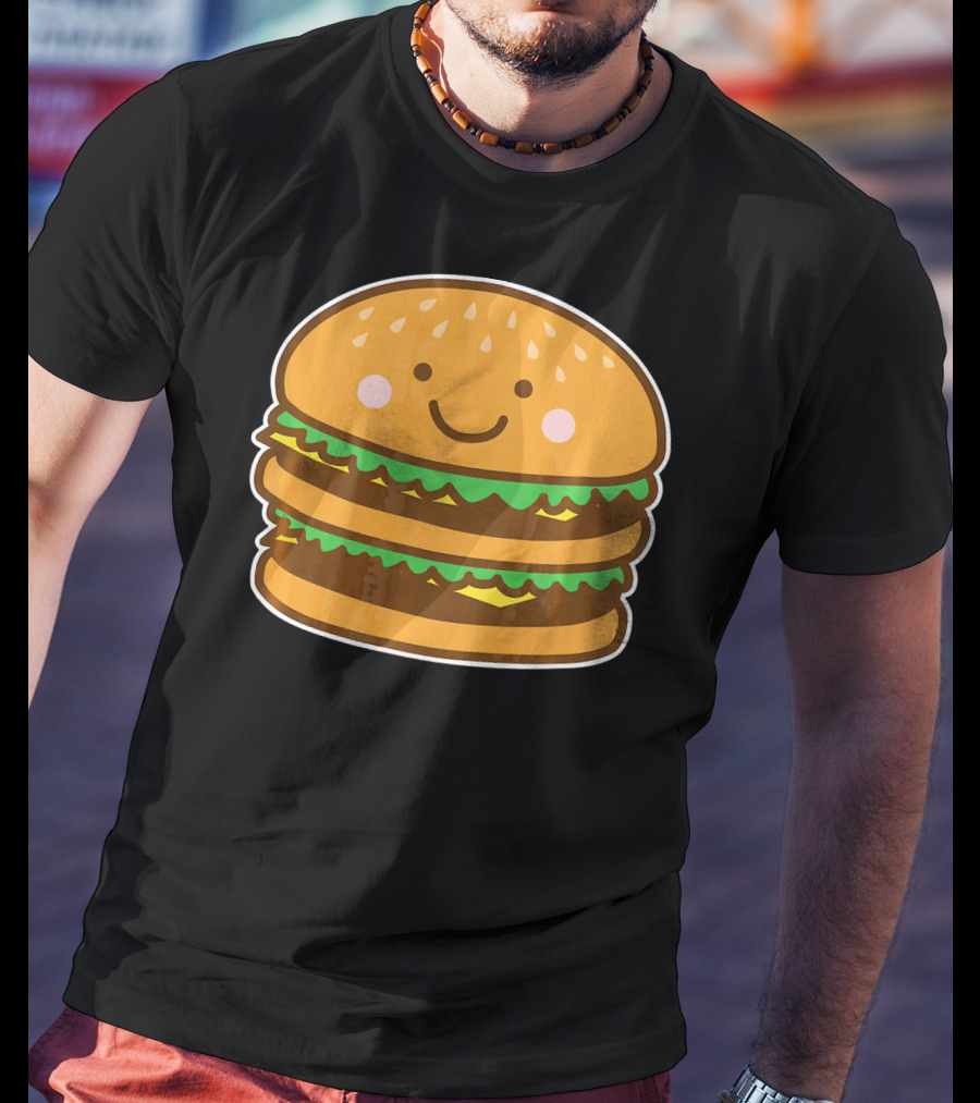 Funny Cute Burger Smiley Face Halloween Costume T-Shirt