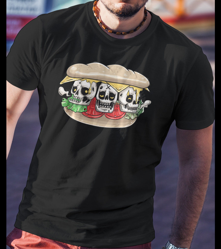 Three Skull Burger With Cheese And Lettuce T-Shirt