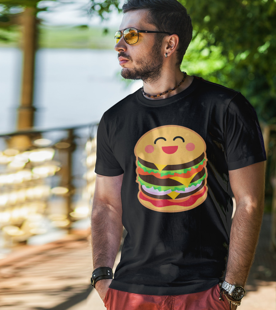 Smiling Happy Hamburger Emoji Stack T-Shirt