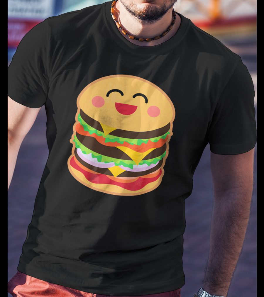 Smiling Happy Hamburger Emoji Stack T-Shirt