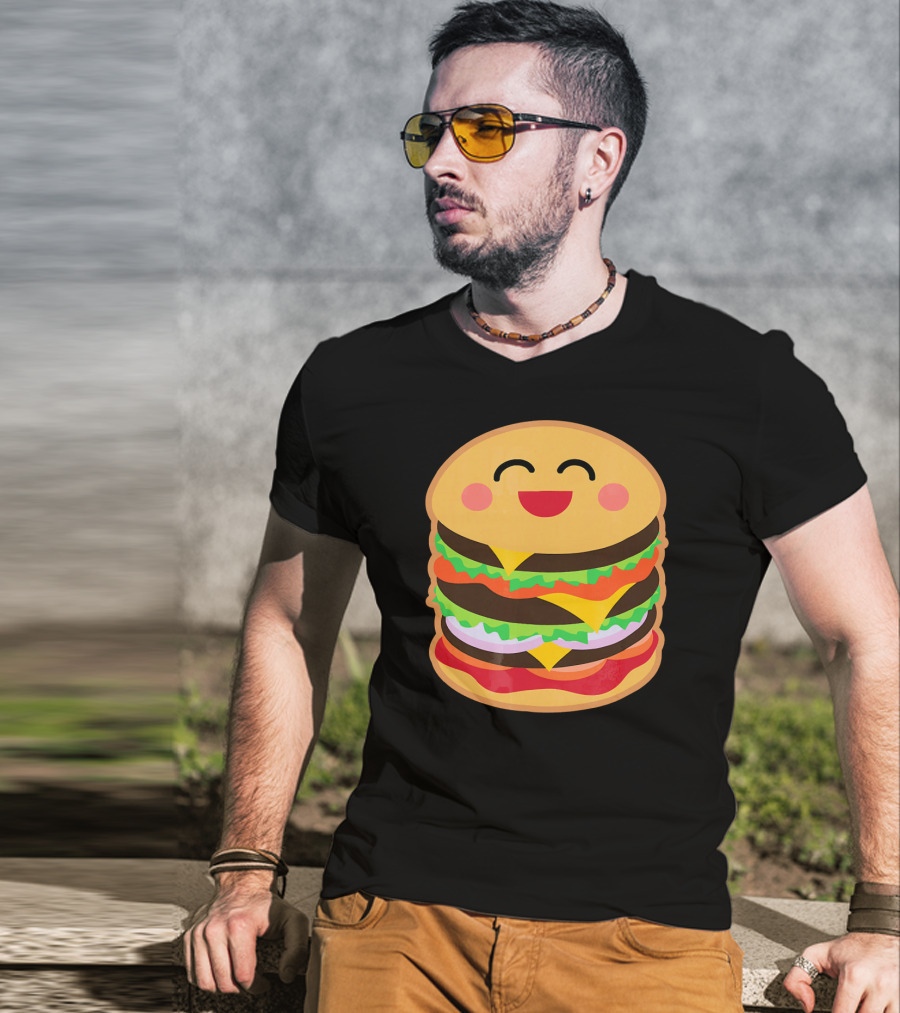 Smiling Happy Hamburger Emoji Stack T-Shirt