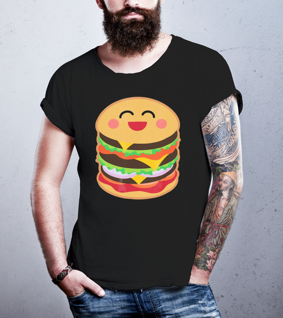 Smiling Happy Hamburger Emoji Stack T-Shirt