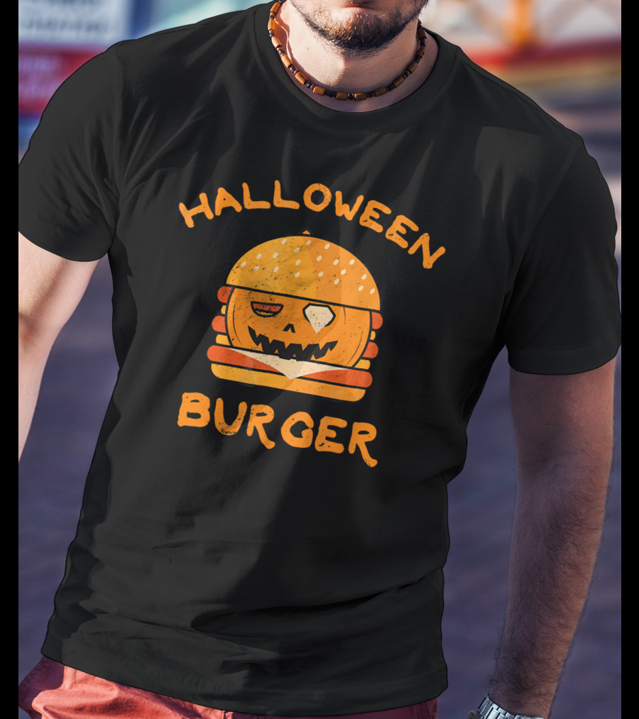 Halloween Pumpkin Burger Jack-O'-Lantern Face T-Shirt