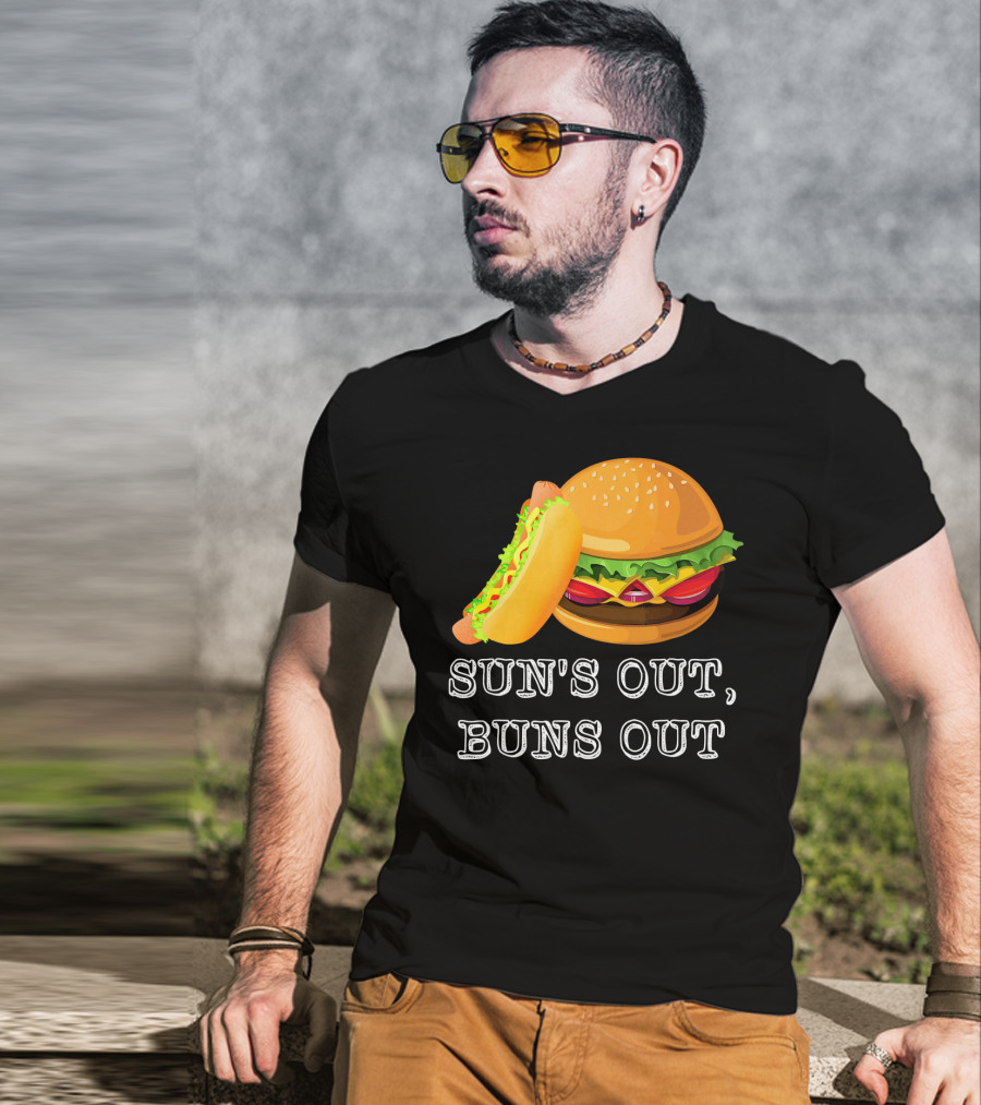 Sun's Out Buns Out Hot Dog And Hamburger Fun Food T-Shirt