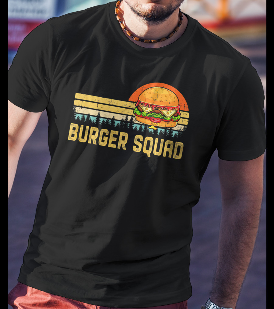 Burger Squad Retro Sunset Cheeseburger Foodie Lover T-Shirt