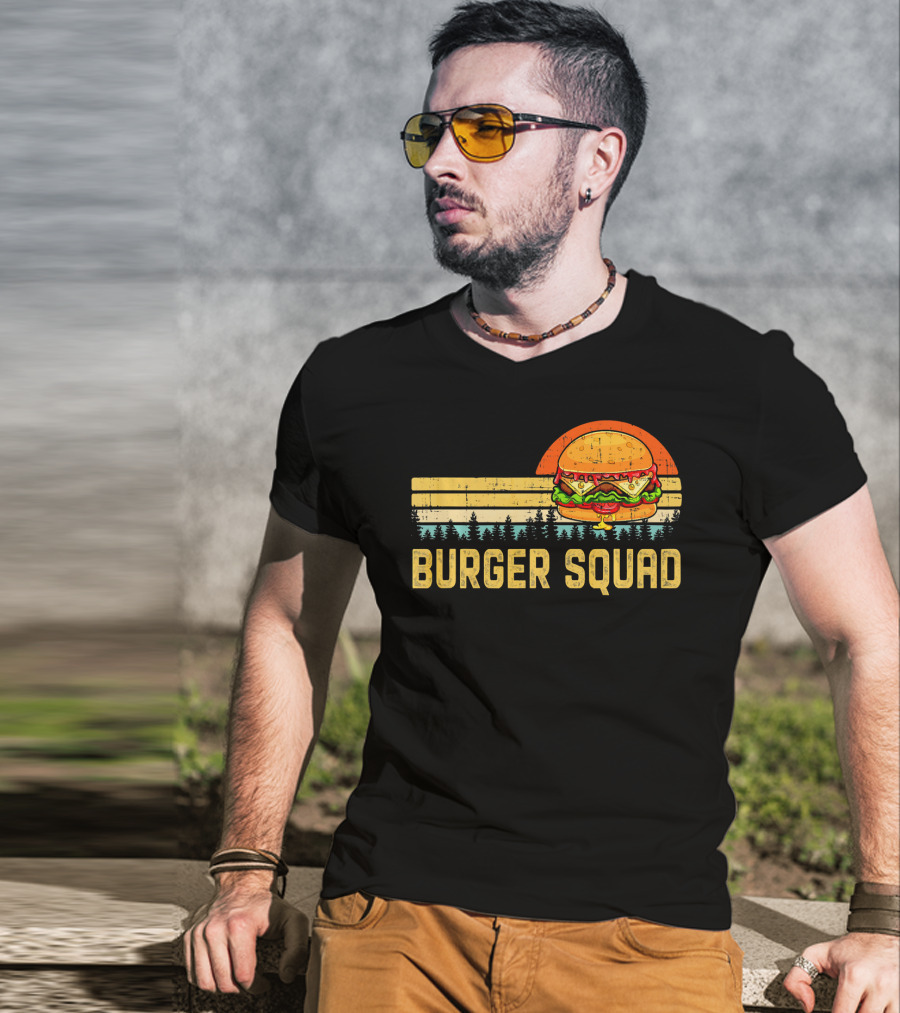 Burger Squad Retro Sunset Cheeseburger Foodie Lover T-Shirt