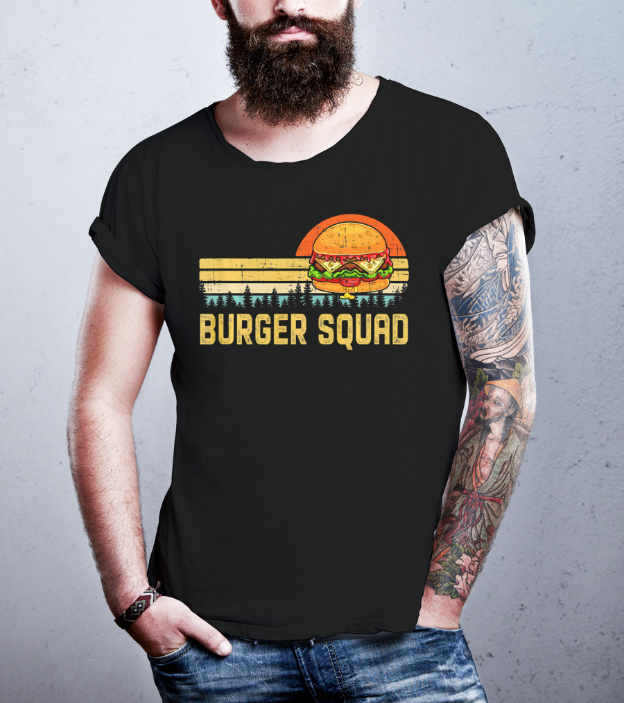Burger Squad Retro Sunset Cheeseburger Foodie Lover T-Shirt