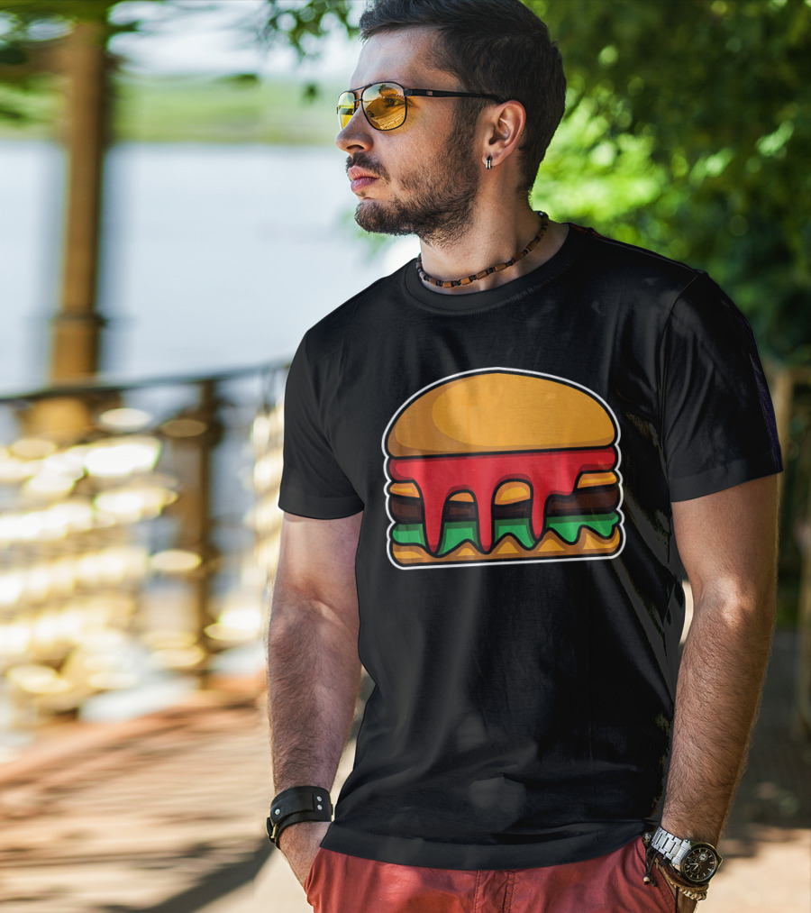 Cool Cute Hamburger Dripping Cheese Ketchup T-Shirt