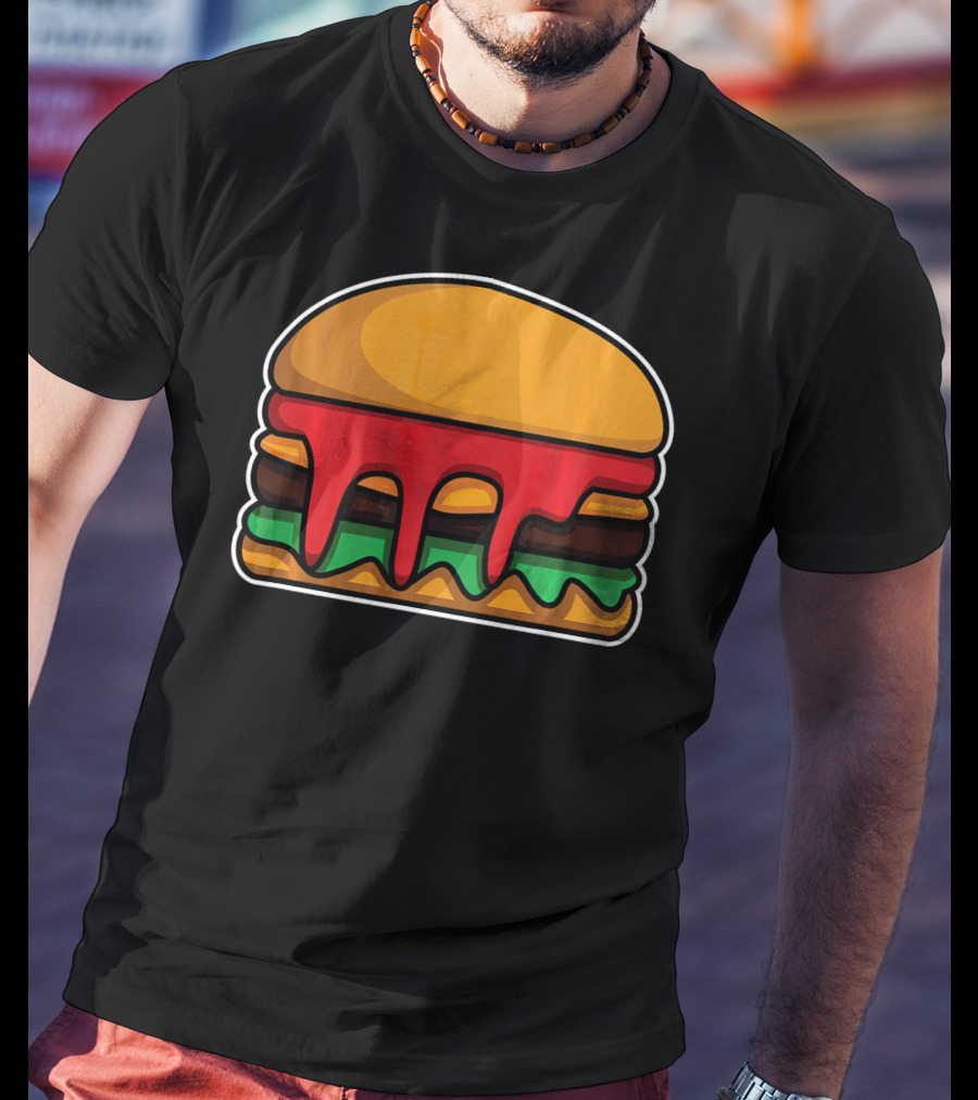 Cool Cute Hamburger Dripping Cheese Ketchup T-Shirt