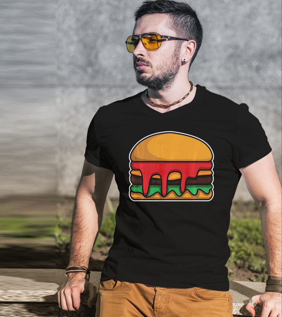 Cool Cute Hamburger Dripping Cheese Ketchup T-Shirt