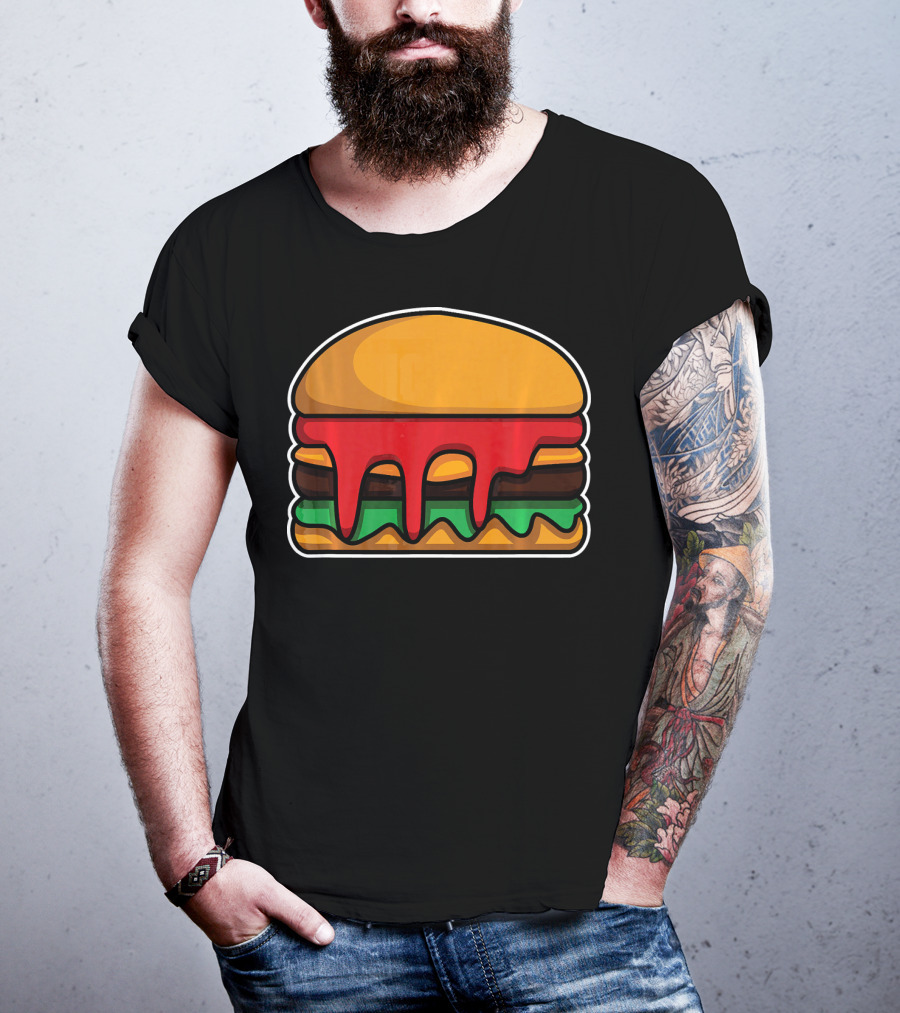 Cool Cute Hamburger Dripping Cheese Ketchup T-Shirt