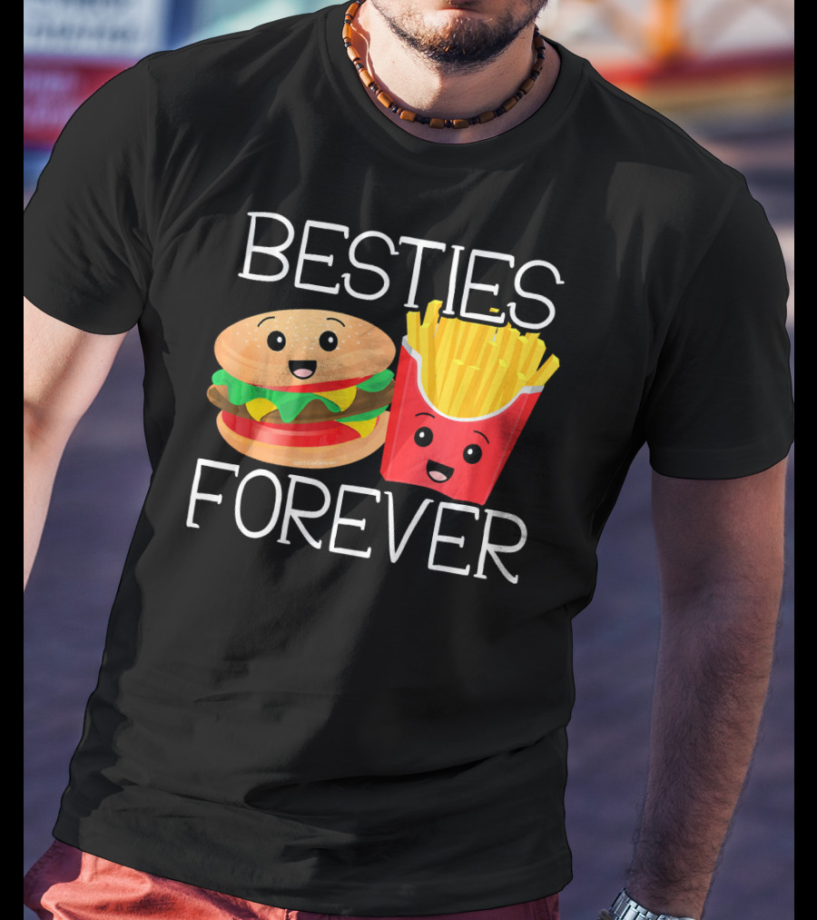 Besties Forever Smiling Hamburger And French Fries Duo T-Shirt